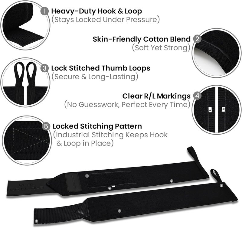 OUTRAGEAR 18" OG-Grade Wrist Wraps for Weightlifting – Heavy Duty Wrist Support with Thumb Loop & Lockdown Strap – Wrist Straps for Powerlifting, Bench Press & Gym Training - Image 5